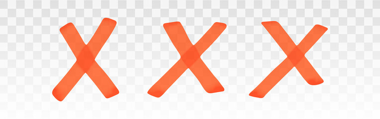 Fototapete - Orange highlighter crosses set isolated on transparent background. Marker pen highlight underline cross. Vector hand drawn graphic stylish element