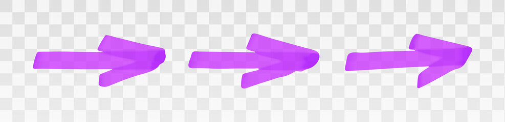 Aufkleber - Purple highlighter arrow set isolated on transparent background. Marker pen highlight underline strokes. Vector hand drawn graphic stylish element