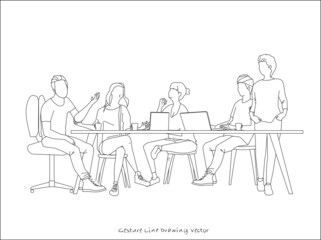 Wall Mural - People who sit together and have meetings. gesture line drawing.