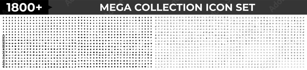 Big Huge set of 1800 icons in trendy line style. Mega collection icons concept of Business, e-commerce, finance, accounting. Big set Icons collection. Vector illustration - obrazy, fototapety, plakaty 