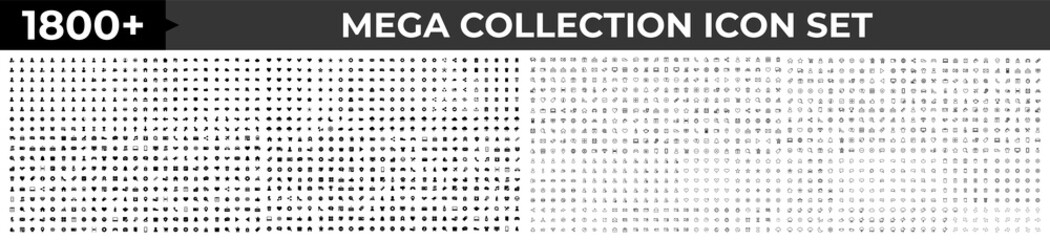 big huge set of 1800 icons in trendy line style. mega collection icons concept of business, e-commer