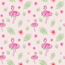 Watercolor Flamingo Seamless Pattern, Flamingo Digital Paper, Flamingos Background, Tropical Wallpaper, Pink Scrapbook Paper, Tropical Surface Pattern, Exotic Print