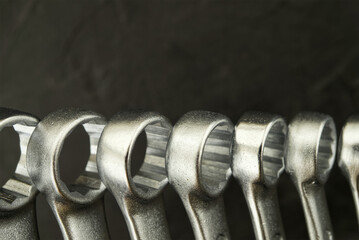 Set of spanners or wrenches in close up