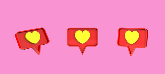  Social media like heart icon Minimal isolated symbol, 3D rendering on pink background.