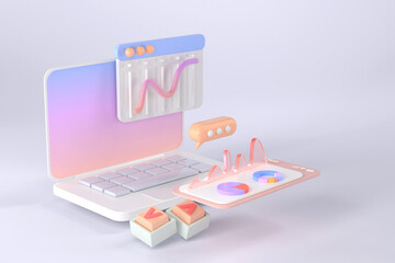 Wall Mural - 3d rendering of laptop and infographic.