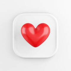 Poster - Red realistic heart icon, white square button. 3D rendering.