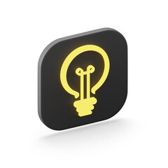 Poster - The icon is a stylized flat yellow light bulb, a black square button. 3D rendering.