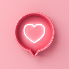 Poster - Sweet pink social media notification neon love like heart icon in pink round pin sign box isolated on pink pastel color wall background with shadow minimal conceptual 3D rendering