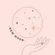 Illustration of new moon with hand vector design in pastel color