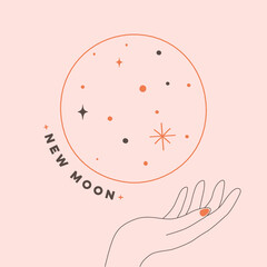 illustration of new moon with hand vector design in pastel color