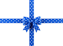 Blue Bow And Ribbon With White Polka Dots Isolated
