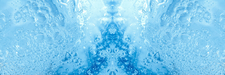 Poster - blue transparent clean drinking water abstract background. water surface with air bubbles background