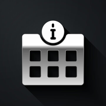 Silver Information icon isolated on black background. Long shadow style. Vector.