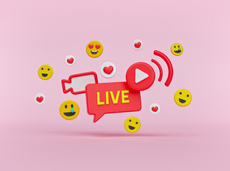 Aufkleber - Social media Live streaming concept with hearts and emoji icons. minimal design. 3d rendering