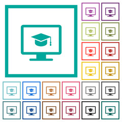 Poster - Webinar on monitor flat color icons in circle shape outlines