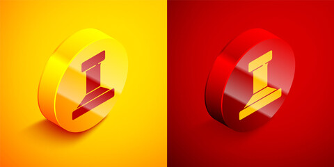 Sticker - Isometric Stamp icon isolated on orange and red background. Circle button. Vector.