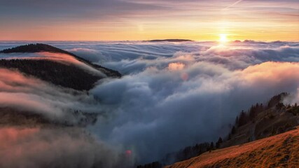 Wall Mural - sunset in the autumn mountains above the clouds during the weather inversion fatra mountains in slov