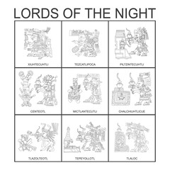 vector set with Aztec deities Lords of the Night for your project