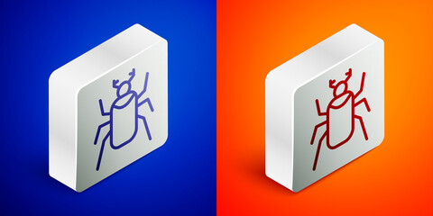 Poster - Isometric line Beetle bug icon isolated on blue and orange background. Silver square button. Vector.