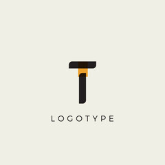 Aufkleber - Creative letter T for logo and monogram. Minimal artistic style letter with yellow spot for education, festive and party or technology graphic. Vector typographic design
