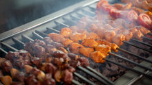 Arabic Traditional Food Shish Taouk And Lamb Brochette On The Grill. Traditional Food.