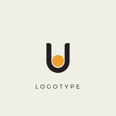 Leinwandbilder - Creative letter U for logo and monogram. Minimal artistic style letter with yellow spot for education, festive and party or technology graphic. Vector typographic design