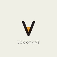 Aufkleber - Creative letter V for logo and monogram. Minimal artistic style letter with yellow spot for education, festive and party or technology graphic. Vector typographic design