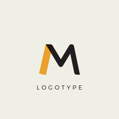 Aufkleber - Creative letter M for logo and monogram. Minimal artistic style letter with yellow spot for education, festive and party or technology graphic. Vector typographic design