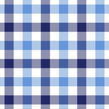 Blue White Gingham Pattern Vector. Pixel Vichy Check Plaid Background For Menswear Shirt, Tablecloth, Or Other Modern Spring, Summer, And Autumn Textile Print.