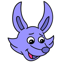 Purple Wolf Head Emoticon With A Mocking Smile, Doodle Icon Image Kawaii