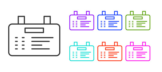 Sticker - Black line Airport board icon isolated on white background. Mechanical scoreboard. Info of flight on the billboard in the airport. Set icons colorful. Vector.