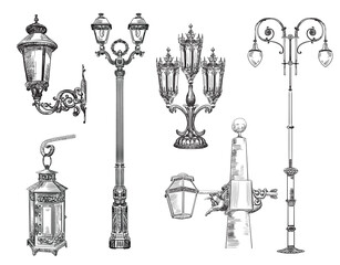 Wall Mural - Vector collection of decorative architectural elements lanterns