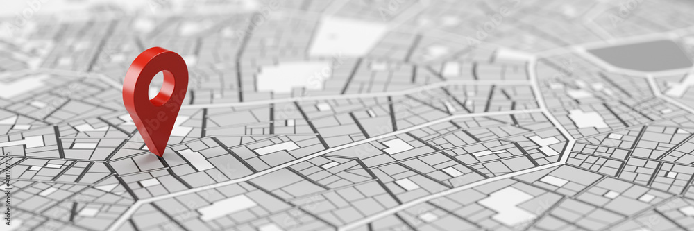 Rote GPS Standort Markierung auf Stadtplan - obrazy, fototapety, plakaty 