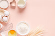 © tbralnina - Ingredients for baking on light pink background.