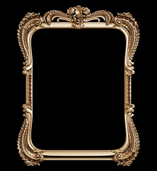 Wall Mural - Classic golden frame with ornament decor isolated on black background