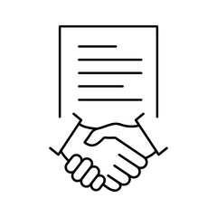 business contract linear icon. handshake teamwork line concept. vector isolated on white.