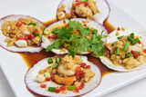 Fototapeta Tulipany - Spicy Mussels with Sauce, a delicious dish in Thailand