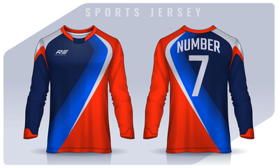 t-shirt sport design template, Long sleeve soccer jersey mockup for football club. uniform front and back view,Motocross jersey.
