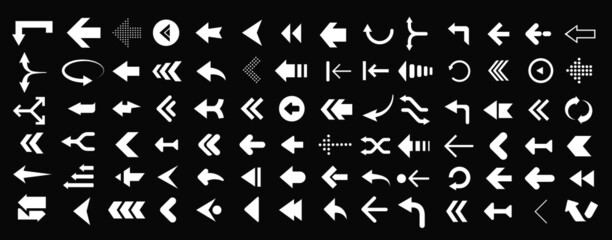 Poster - Arrows web collection on black. Modern graphic direction signs computer screen curves arrows vector set