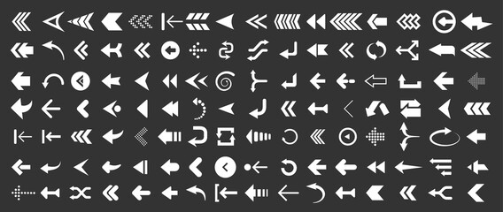 Poster - Arrows web collection on black. Modern graphic direction signs computer screen arrows set