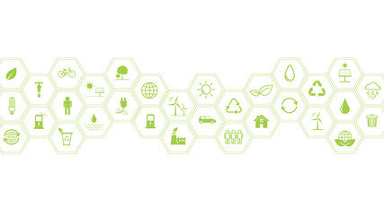 Wall Mural - Green Business template and background for Sustainability concept with flat icons