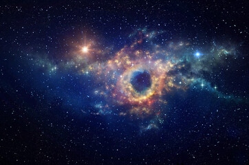 Wall Mural - black hole and cosmic waves into deep space. nebula at the center of a galaxy clusters in universe. 