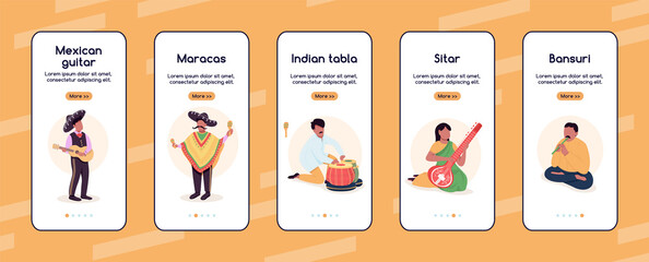 Poster - street musicians onboarding mobile app screen flat vector template. traditional musical performers. 