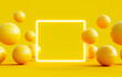 Abstract summer background with light mock up square in the middle and yellow balls flying around 3D Rendering