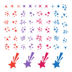 Wall Mural - Sparkle lights stars set. Bright firework, decoration twinkle, shiny flash
