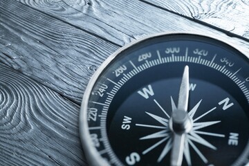 brass antique classical compass on wooden desk
