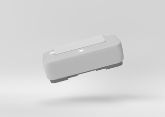 Sticker - white printer in office floating on white background. minimal concept idea. monochrome. 3d render.