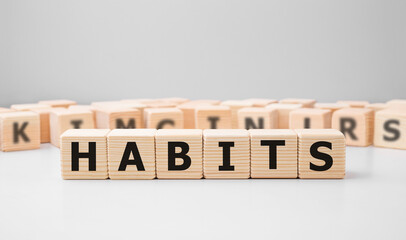 Poster - Word HABITS made with wood building blocks