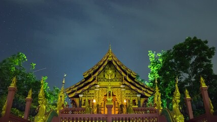 Wall Mural - time lapse video 4k, beautiful milky way and clouds moving at night view point wat phra that doi phr