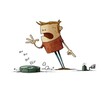 © JrCasas - angry man yells at his cleaning robot to go to its charging base. concept of problems with technology. isolated